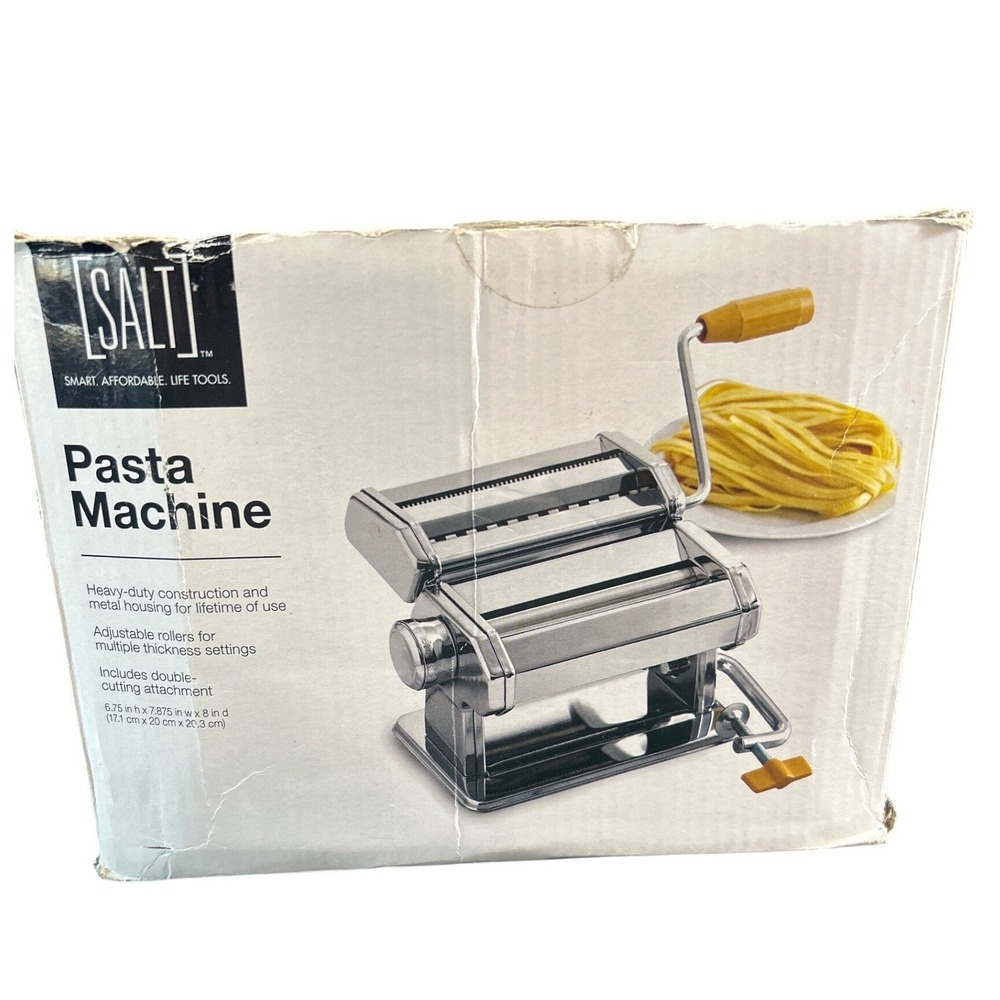 SALT Manual Pasta Machine 01-0201-B Chrome Steel Spaghetti Fettuccine Maker Box